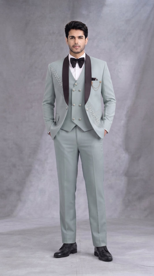 Club AK  Embroidered Tuxedo Suit for Men with Satin Shawl Lapel | Premium Groom Tuxedo