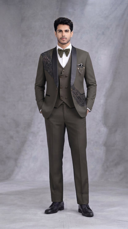 Club AK  Embroidered Tuxedo Suit for Men with Satin Shawl Lapel | Premium Groom Tuxedo