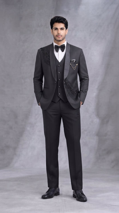 Club AK  Embroidered Tuxedo Suit for Men with Satin Shawl Lapel | Premium Groom Tuxedo