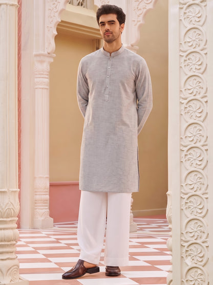 Club AK Men's Grey Kurta Pajama with Peach Embroidered Nehru Jacket – Premium Wedding, Festive & Ethnic Wear