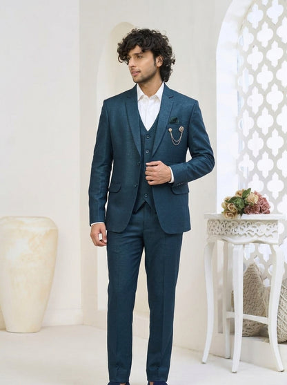 Club AK Men's Royal Teal Blue Tailored Three-Piece Suit for Wedding, Reception & Premium Formal Wear