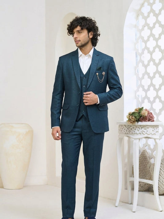 Club AK Men's Royal Teal Blue Tailored Three-Piece Suit for Wedding, Reception & Premium Formal Wear