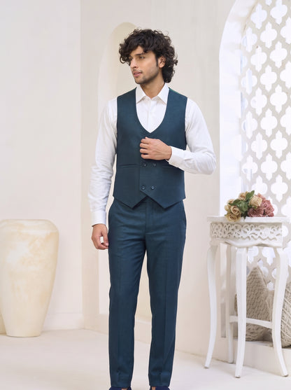 Club AK Men's Royal Teal Blue Tailored Three-Piece Suit for Wedding, Reception & Premium Formal Wear