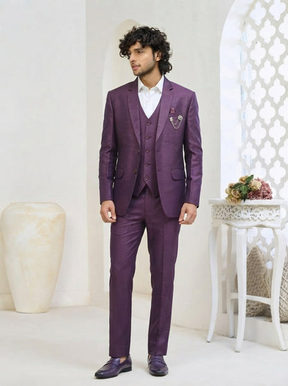 Club AK Men's Vintage Mauve Purple Three-Piece Suit with Premium Blazer, Waistcoat & Trousers