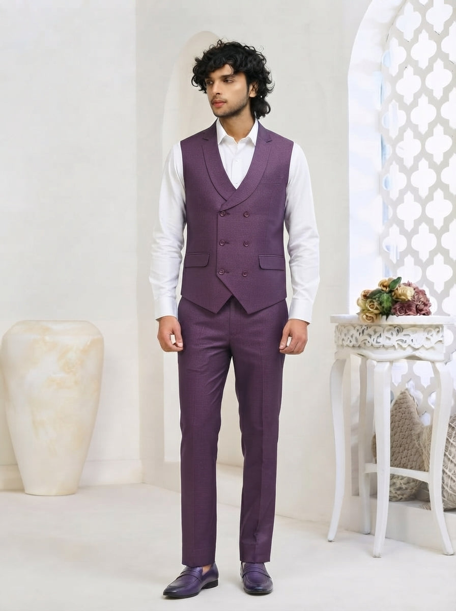 Club AK Men's Vintage Mauve Purple Three-Piece Suit with Premium Blazer, Waistcoat & Trousers