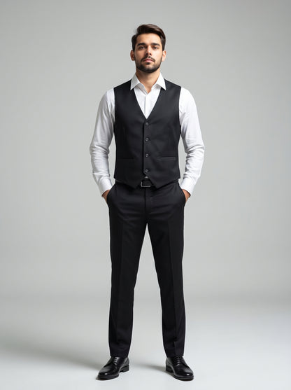 Club AK Men's Premium Black Embellished Three-Piece Tuxedo Suit with Satin Shawl Lapel