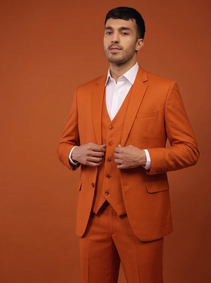 Club AK Men's Burnt Orange Three Piece Suit Set for Wedding, Party & Formal Wear