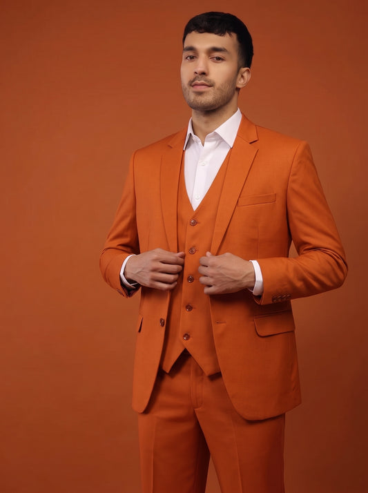 Club AK Men's Burnt Orange Three Piece Suit Set for Wedding, Party & Formal Wear