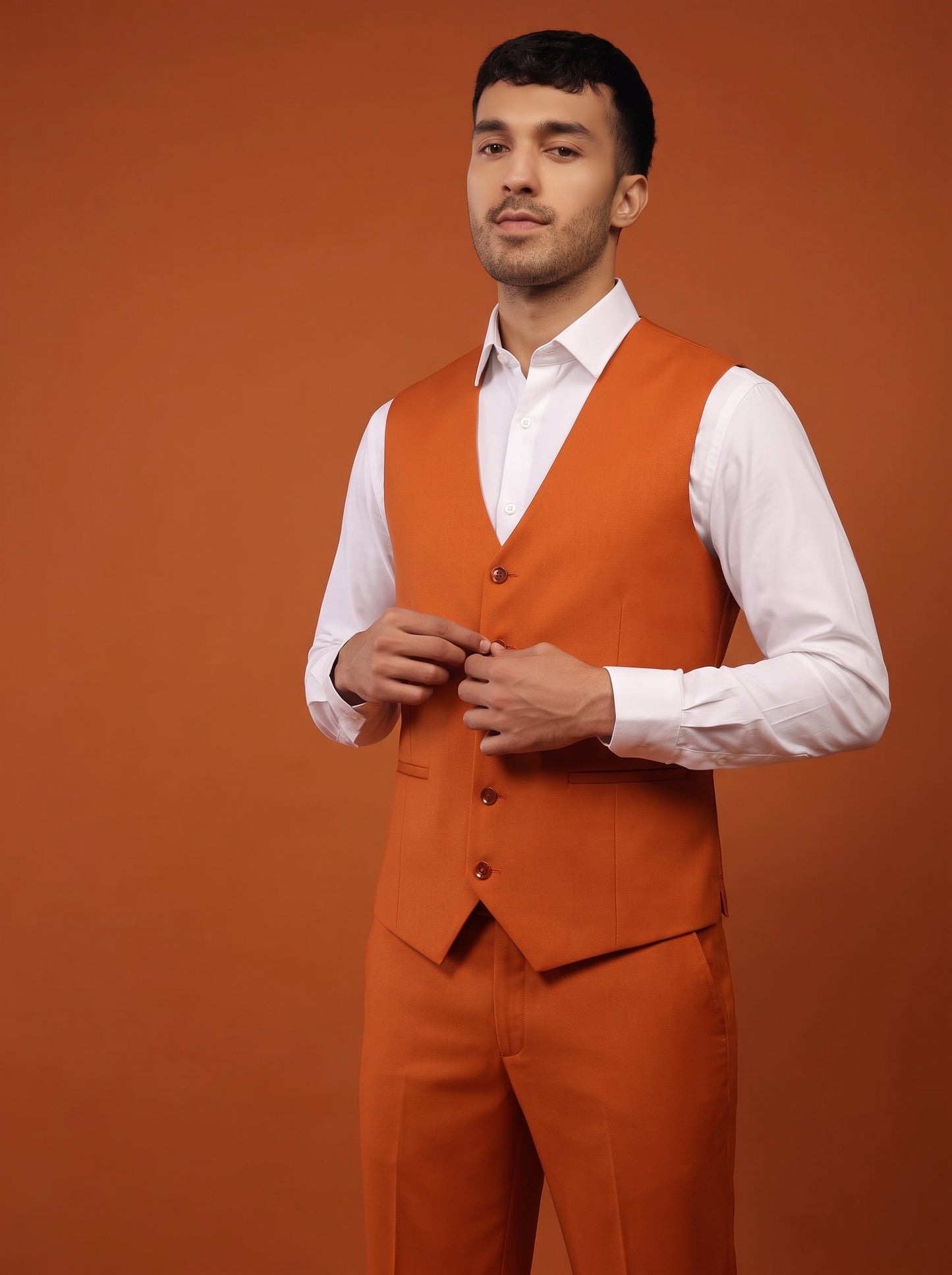 Club AK Men's Burnt Orange Three Piece Suit Set for Wedding, Party & Formal Wear