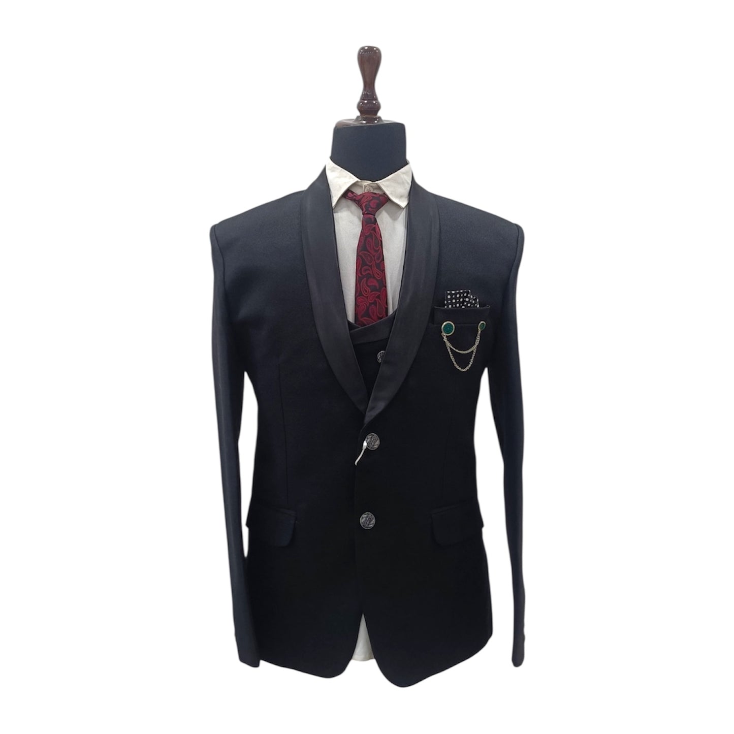Men's Crep Black Three Piece Suit