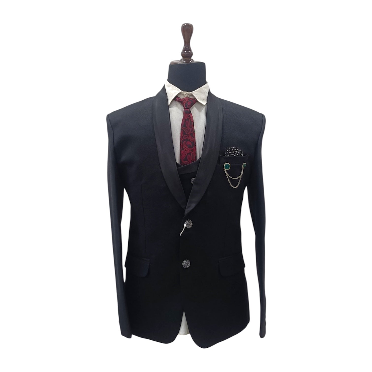 Men's Crep Black Three Piece Suit