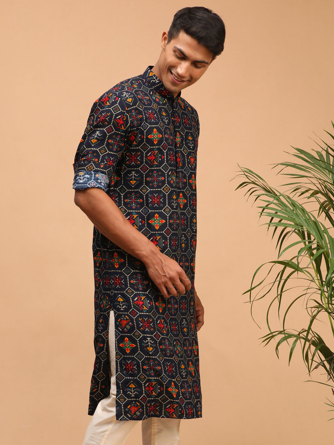 Men’s Blue Printed Rayon Kurta