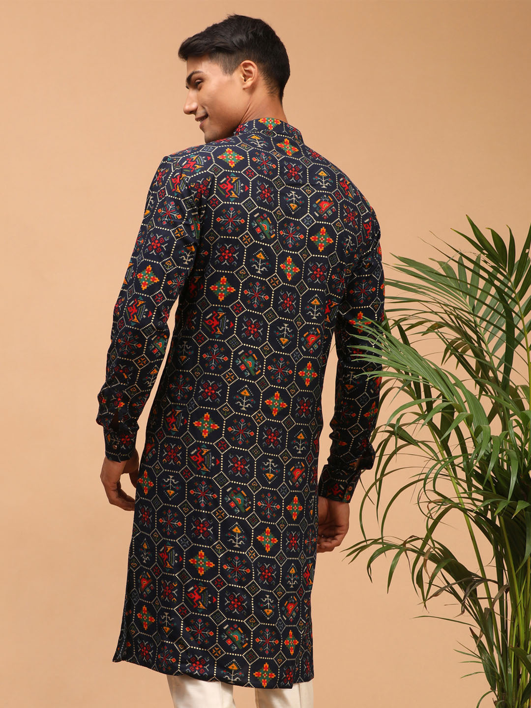 Men’s Blue Printed Rayon Kurta