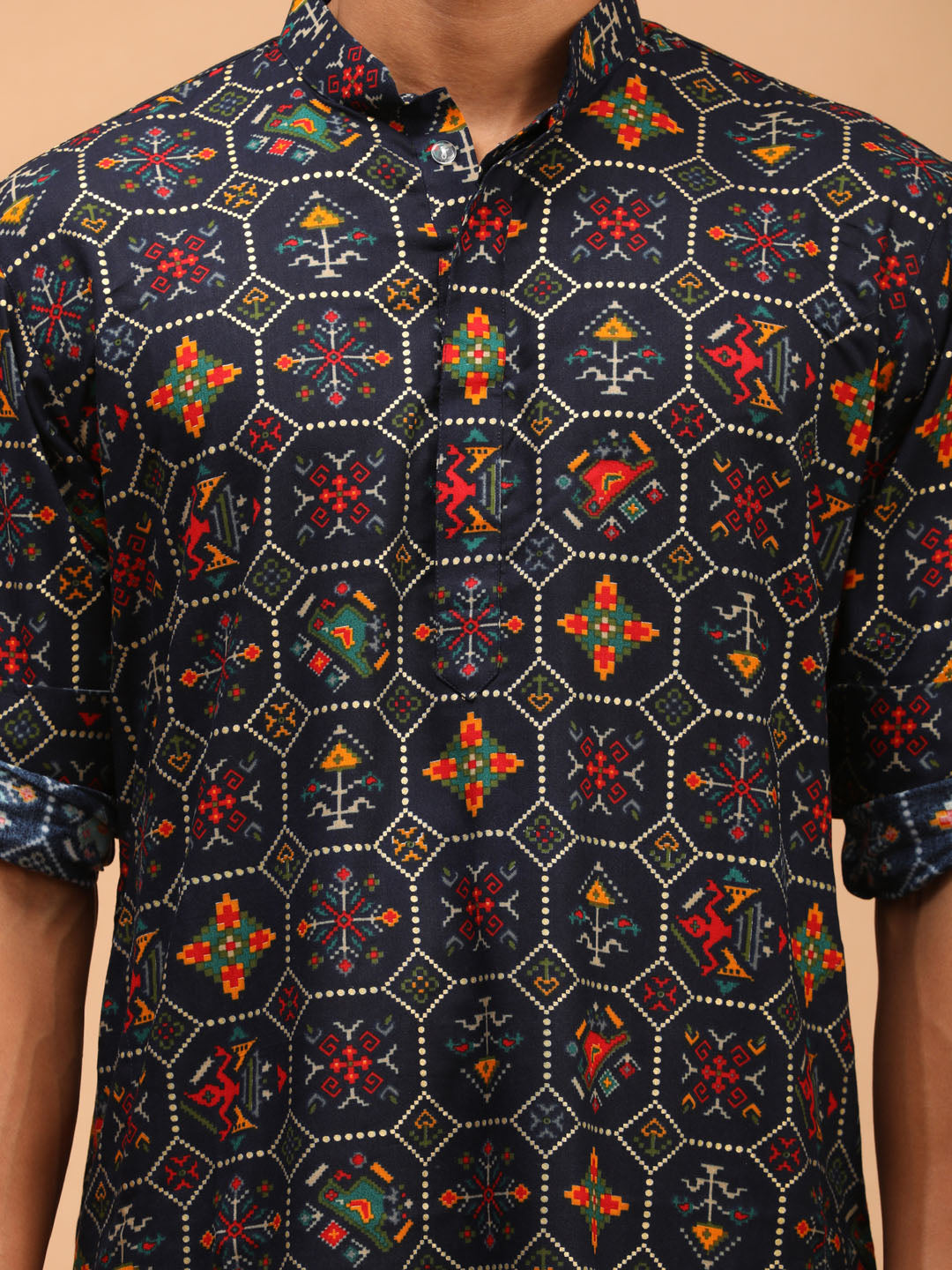 Men’s Blue Printed Rayon Kurta