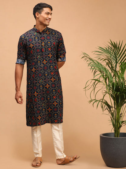 Men’s Blue Printed Rayon Kurta