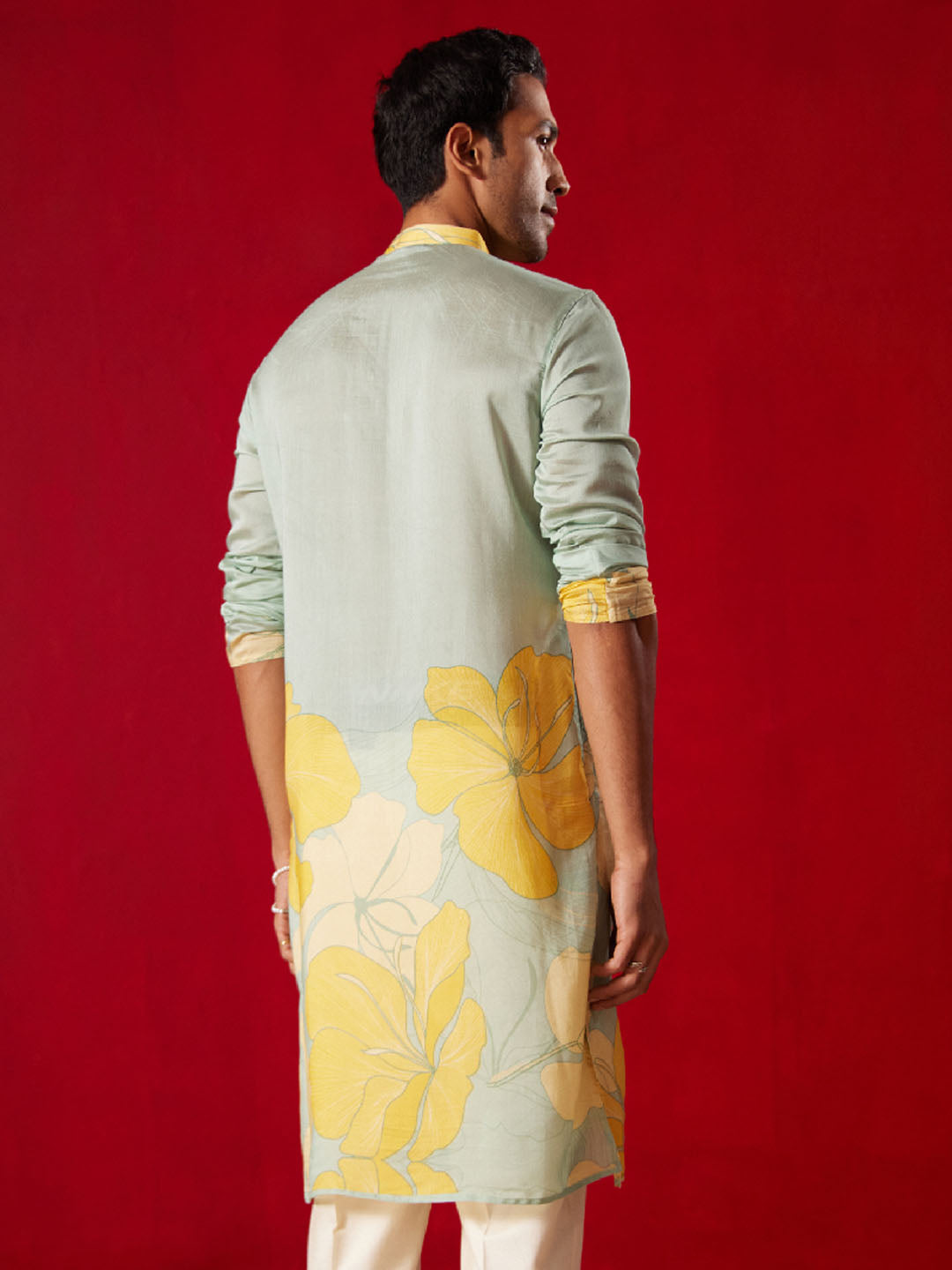 Men’s Multicolor Base Yellow Cotton Printed Kurta