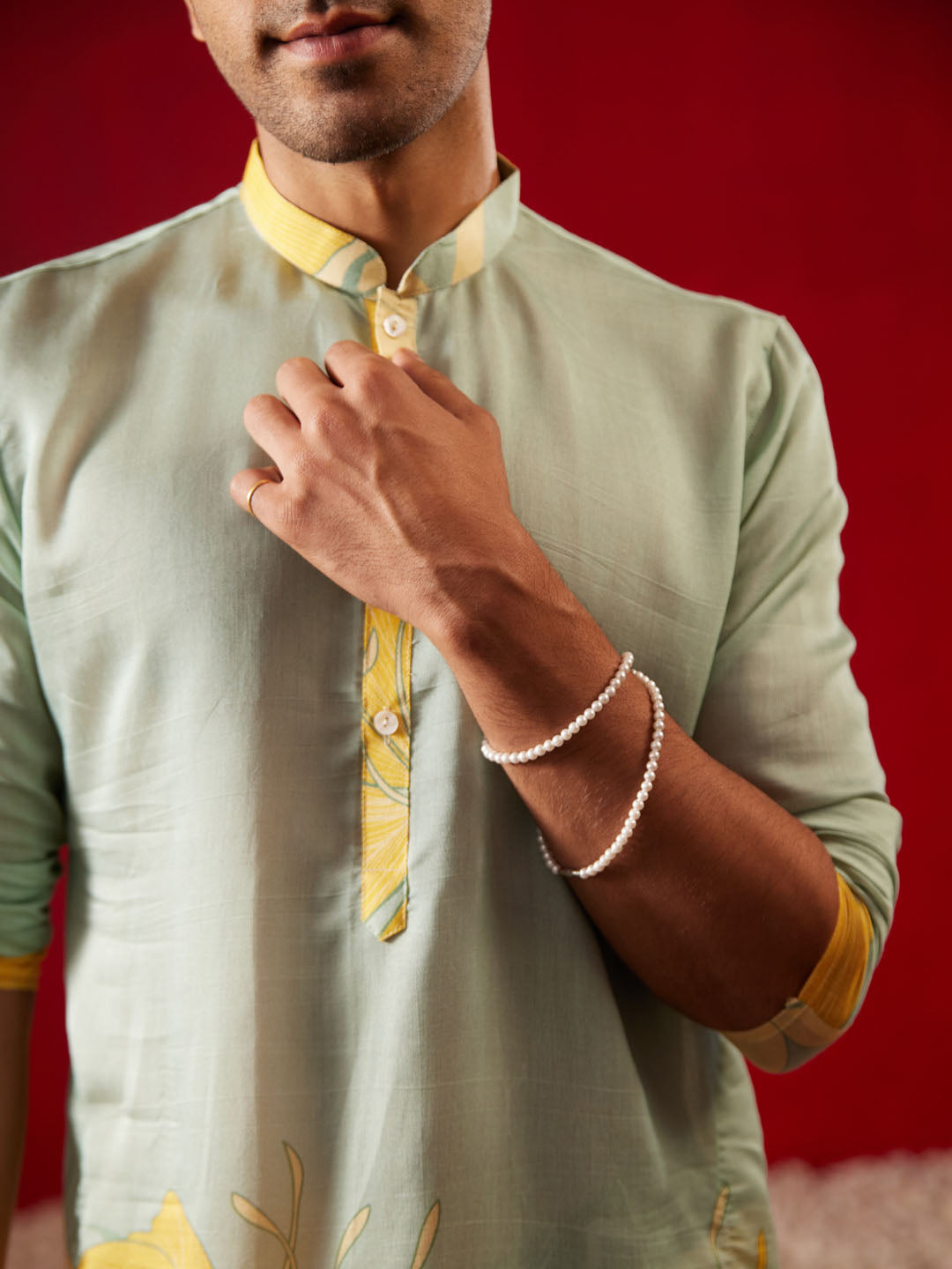 Men’s Multicolor Base Yellow Cotton Printed Kurta