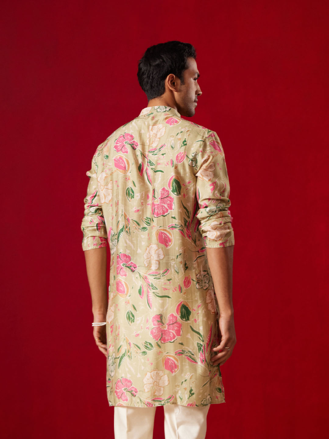 Men’s Multicolor Base Beige Cotton Printed Kurta