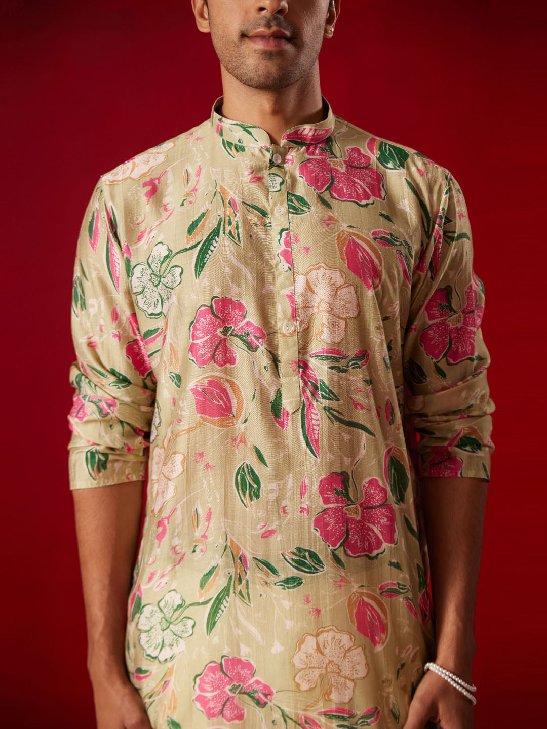 Men’s Multicolor Base Beige Cotton Printed Kurta