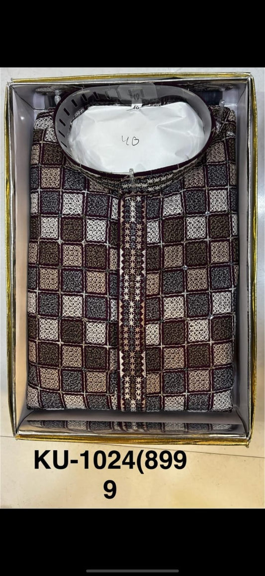 Men's Cotton Silk Embroidery Kurta