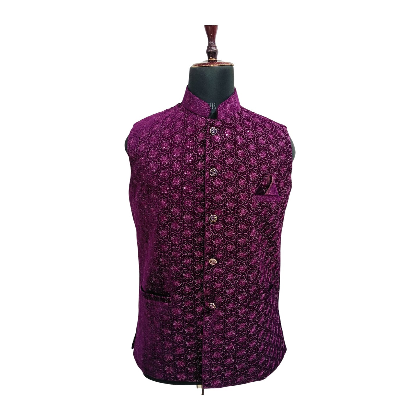 Ethnic Designed Velvet Waistcoat for Men for Festivals