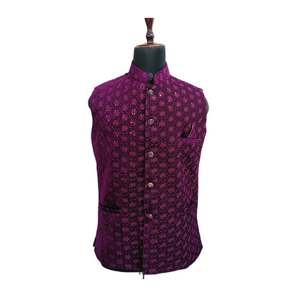 Ethnic Designed Velvet Waistcoat for Men for Festivals