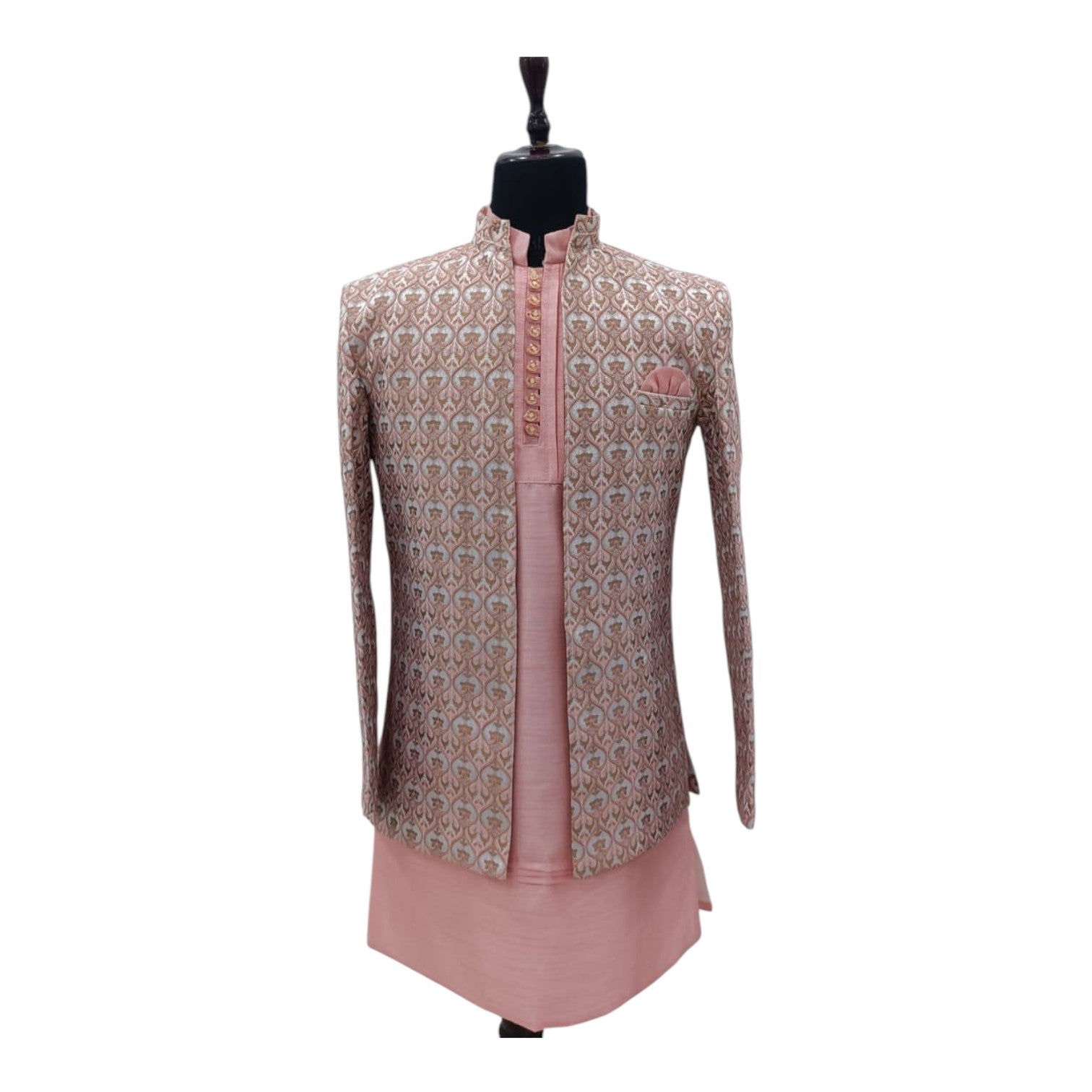 Men’s Cream & Golden Printed Ethnic Shrug | Wedding & Party Wear Jodhpuri Coat