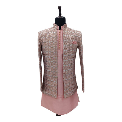 Men’s Cream & Golden Printed Ethnic Shrug | Wedding & Party Wear Jodhpuri Coat