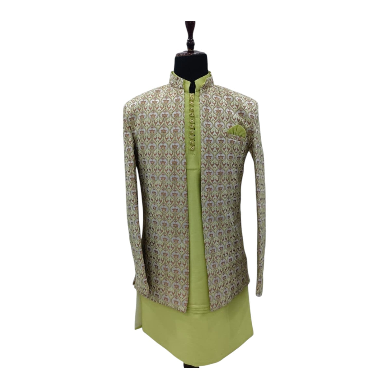 Men’s Cream & Golden Printed Ethnic Shrug | Wedding & Party Wear Jodhpuri Coat