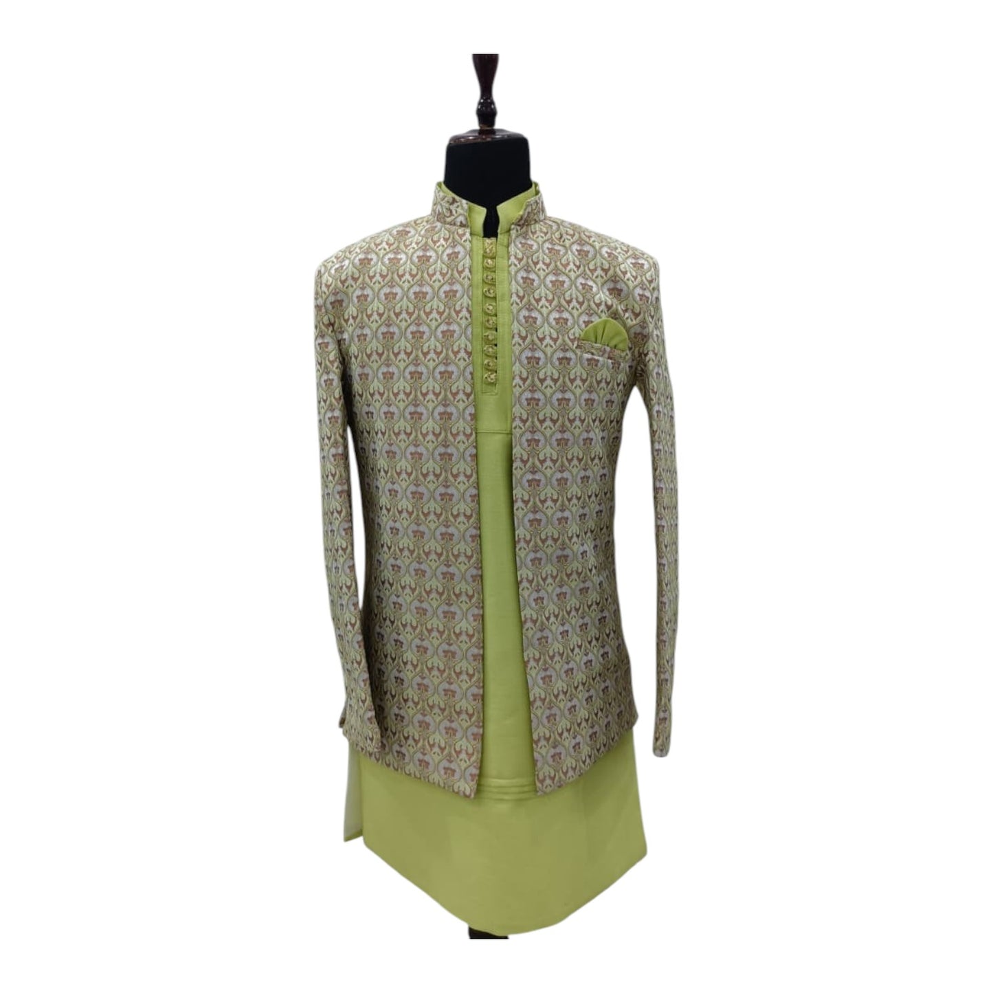 Men’s Cream & Golden Printed Ethnic Shrug | Wedding & Party Wear Jodhpuri Coat