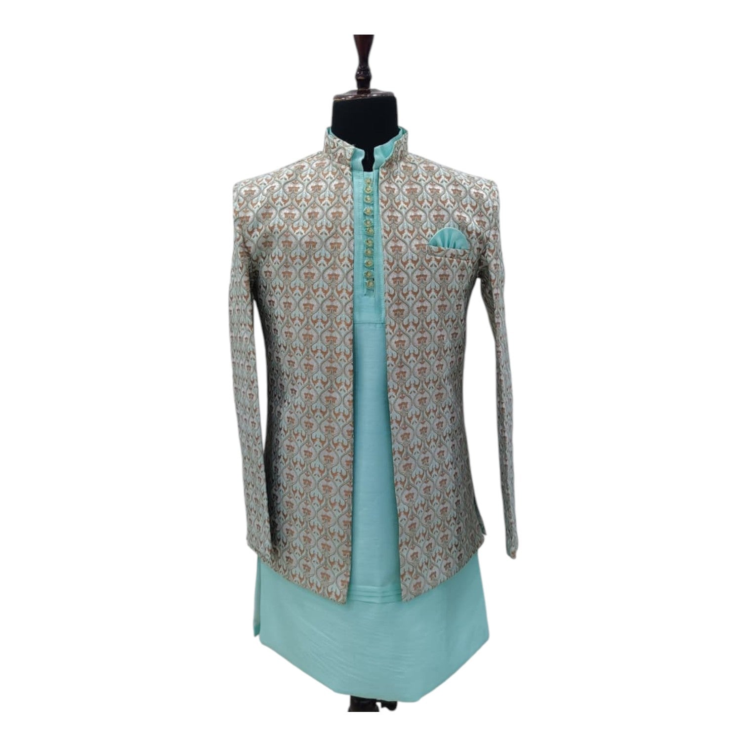 Men’s Cream & Golden Printed Ethnic Shrug | Wedding & Party Wear Jodhpuri Coat