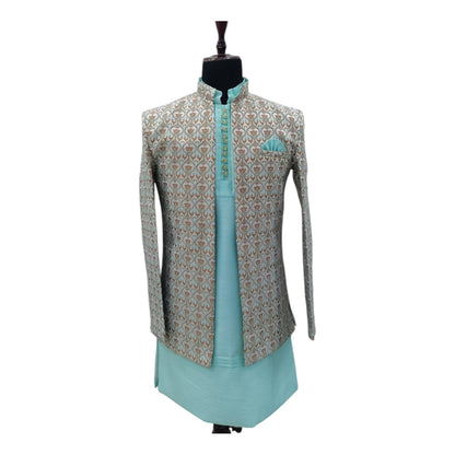 Men’s Cream & Golden Printed Ethnic Shrug | Wedding & Party Wear Jodhpuri Coat