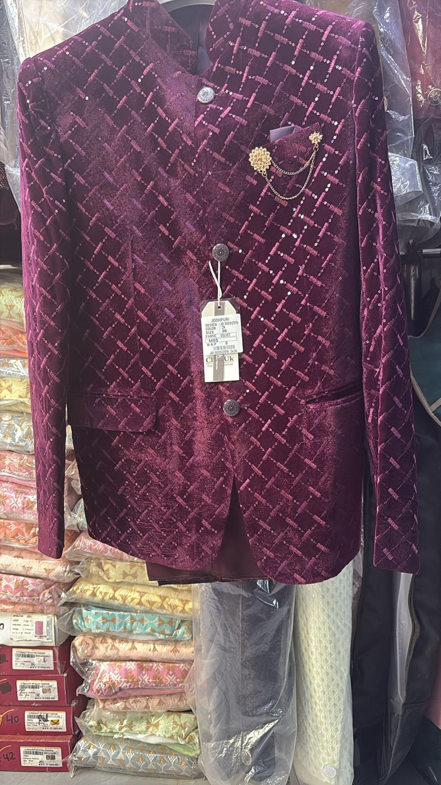 Jodhpuri   Wine  Velvet  Suits with Pant for Men for Wedding