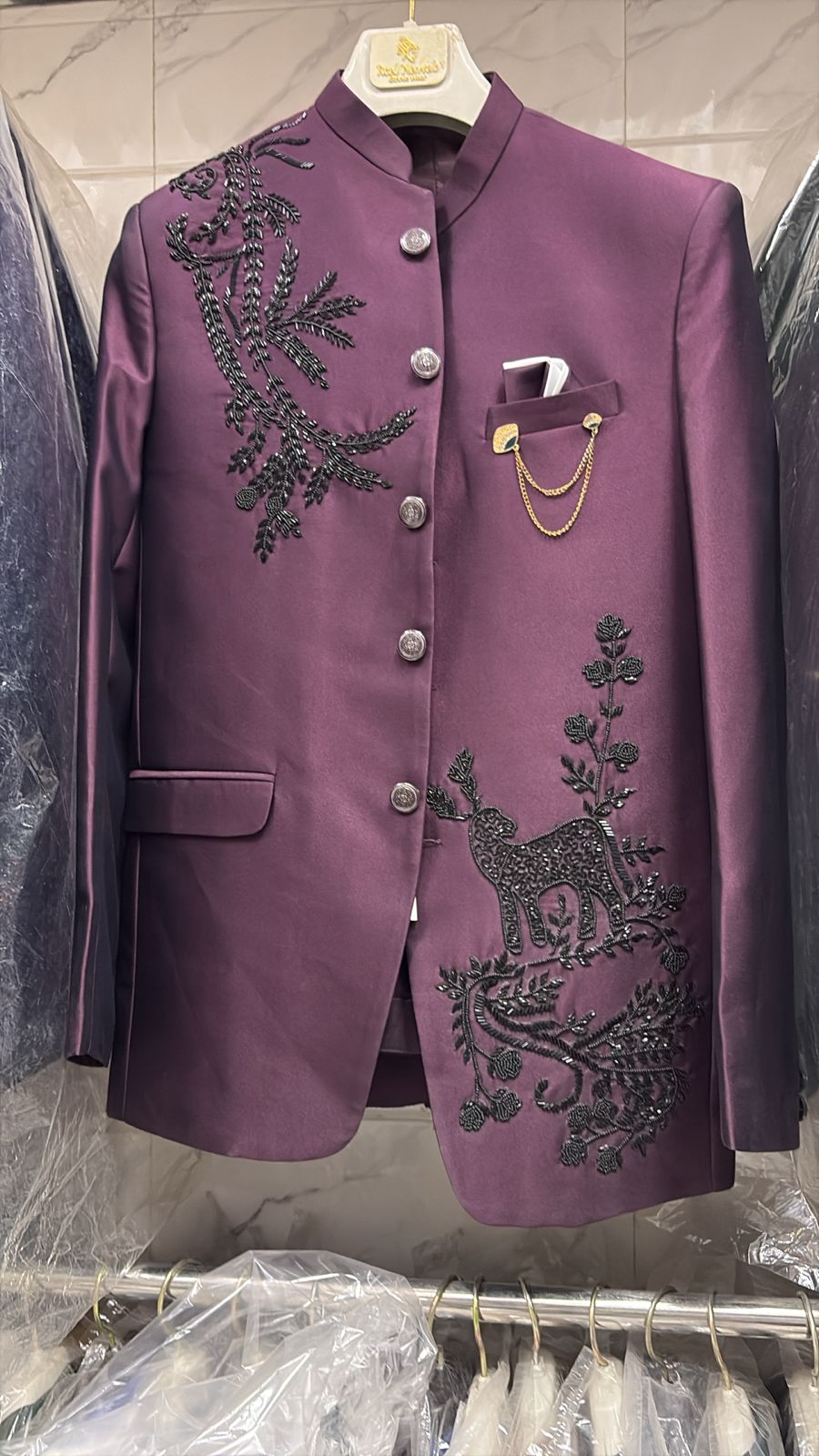 Men's Jodhpuri Purple Rayon  Suit With Pant