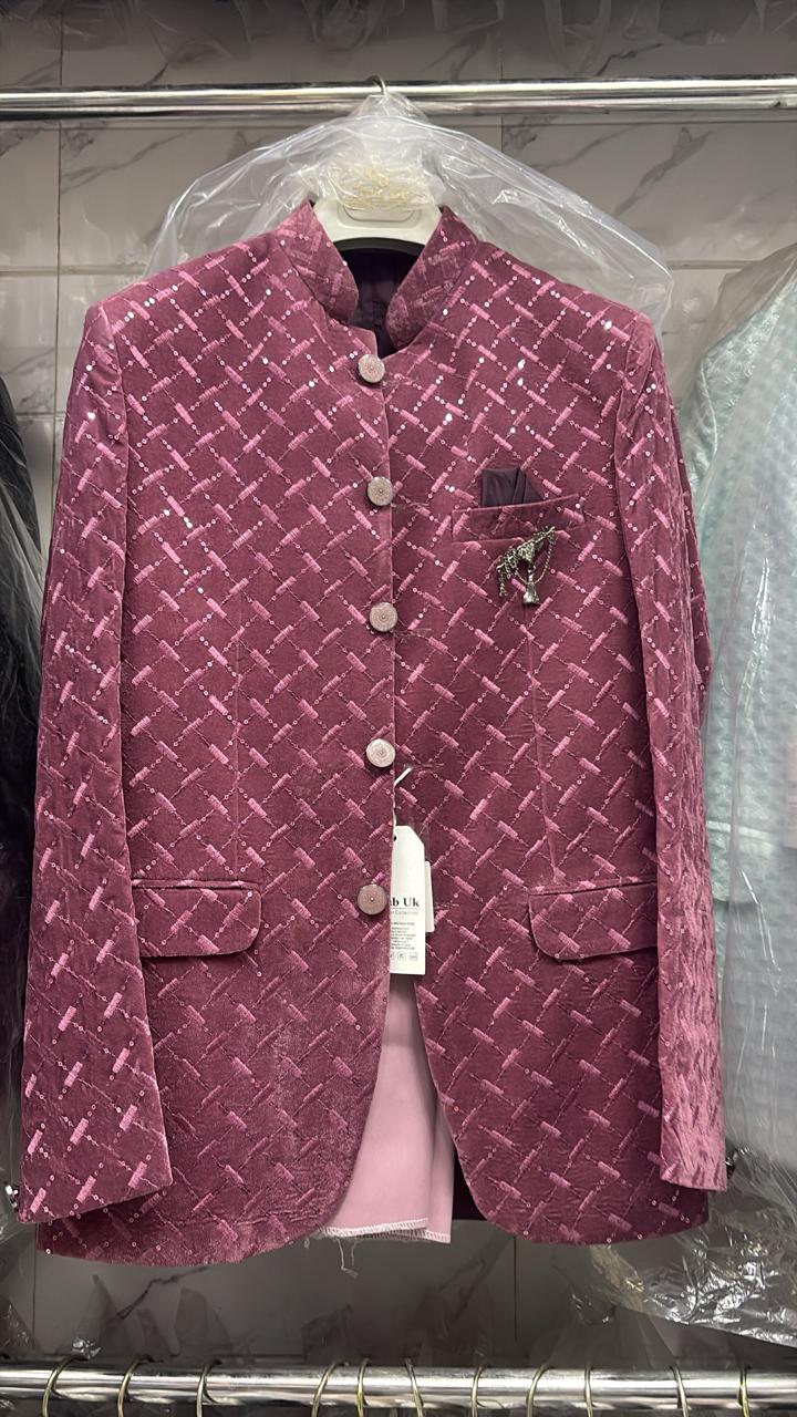 Men's Jodhpuri Velvet Lavender Suit With Pant