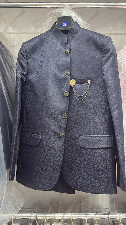 Men's black jacquard Jodhpuri suit