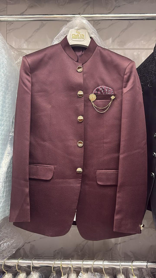 Maroon Jodhpuri suit close-up detail