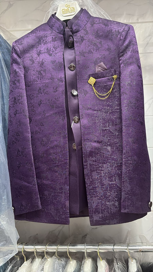 Purple Jodhpuri suit for men close-up view