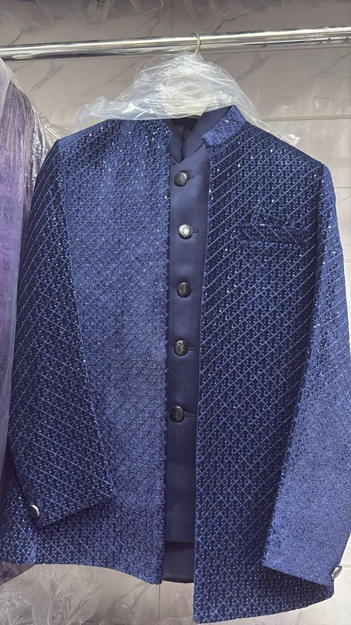 Men's Jodhpuri Velvet Light blue Suit With Pant