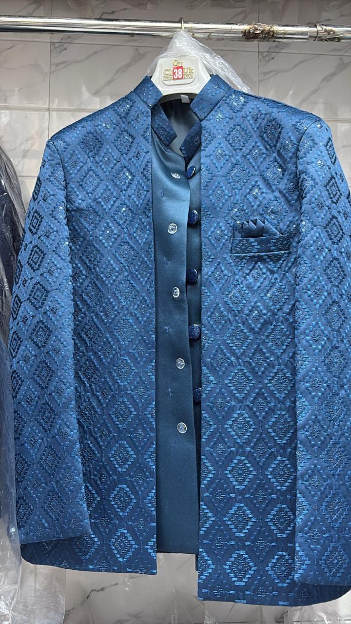 Men's Jodhpuri  Velvet Light blue Suit With Pant