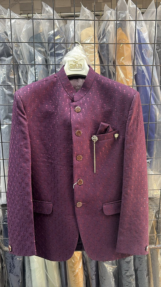 Jodhpuri Wine Velvet Suits with Pant for Men for Wedding