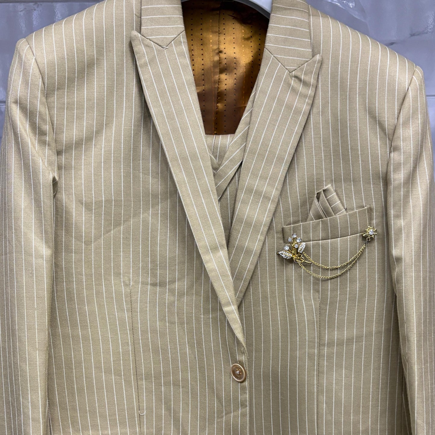 Club AK Designer Beige 3 Piece Suit | Men's Formal Wedding Collection