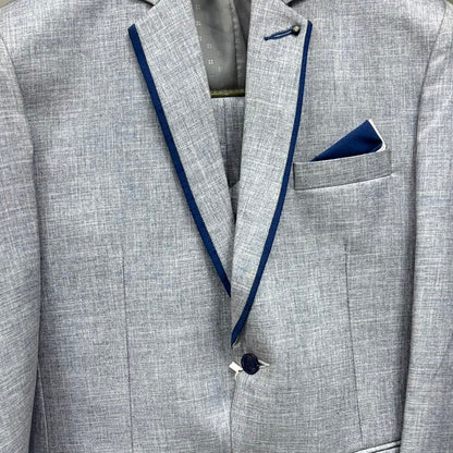 Club AK Men's Elegant Light Grey Three Piece Suit for Men with Blue Waistcoat and Trouser | Premium Wedding Wear