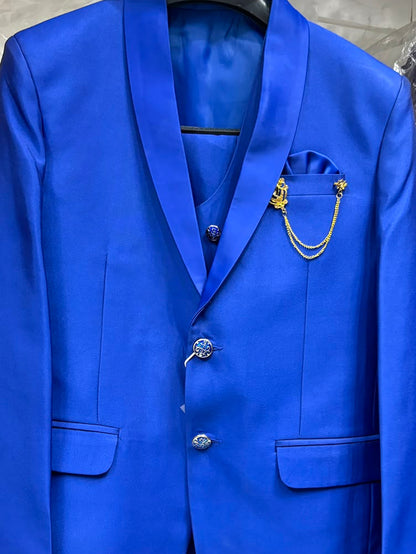 Club AK Men's Stylish Royal Blue Formal Suit with Blazer, Waistcoat and Trouser | Wedding & Reception Wear