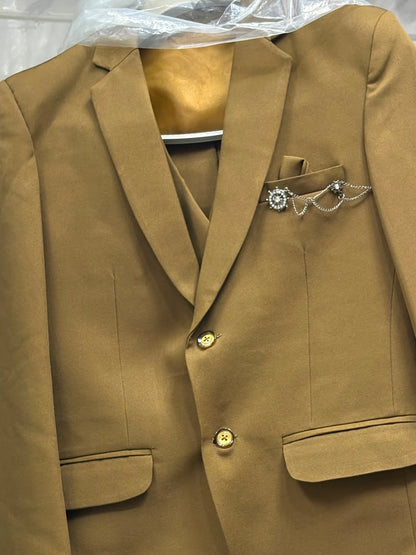 Club AK Men's Designer Brown 3 Piece Suit with Waistcoat, Blazer and Trouser for Wedding & Reception