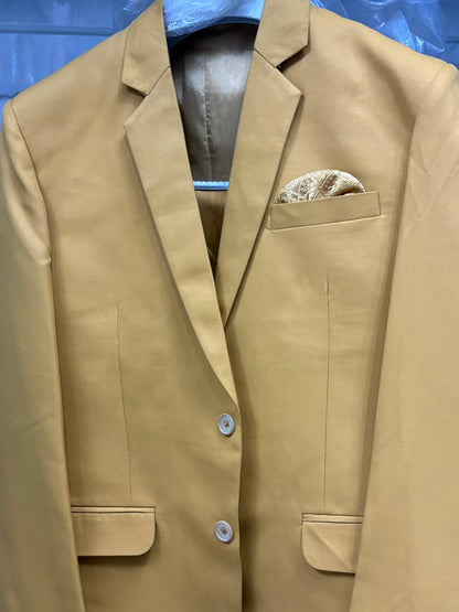 Club AK Premium Mustard Yellow Three Piece Wedding Suit for Men with Blazer and Pants