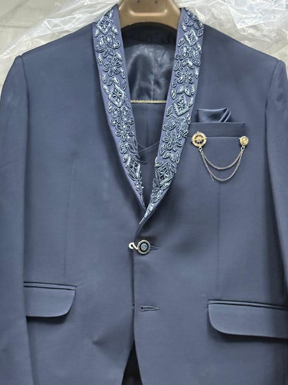 Club AK Men's Premium Navy Blue Designer 3 Piece Suit | Luxury Wedding & Reception Wear