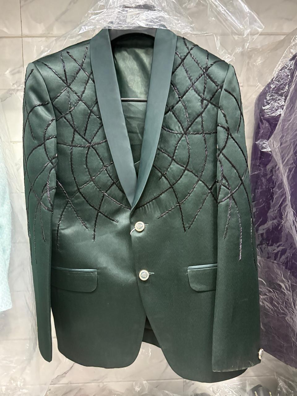 Club AK Men's Premium Bottle Green Embroidered 3 Piece Suit | Luxury Wedding & Reception Wear