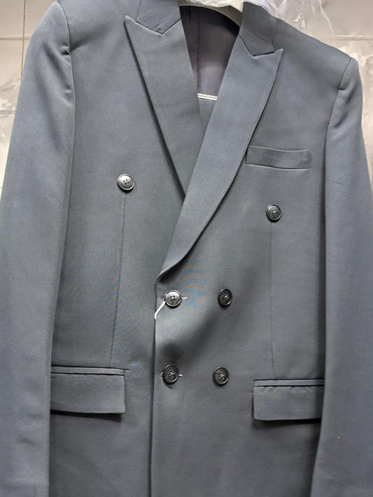 Club AK Men's Elegant Charcoal Grey Double-Breasted Suit for Wedding, Reception & Party Wear