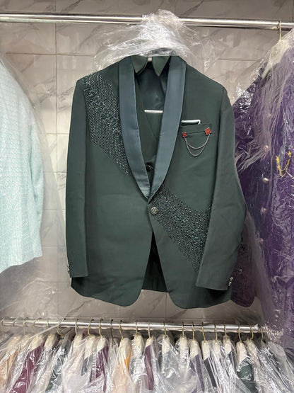 Club AK Men's Formal Green Blazer Suit with Bow Tie and Premium Tailored Fit